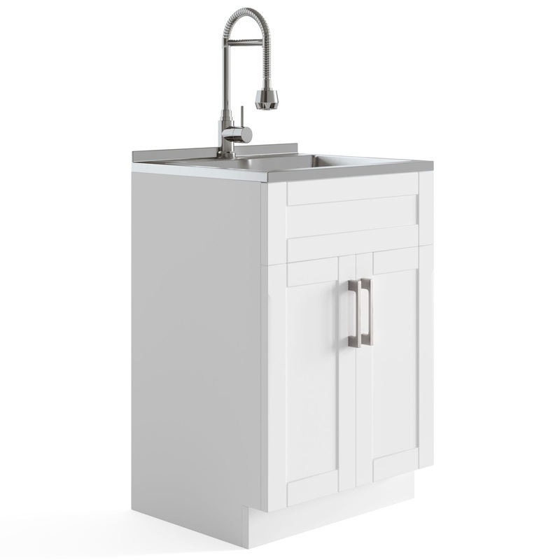 Hennessy – Deluxe Laundry Cabinet With Faucet And Stainless Steel Sink – Pure White