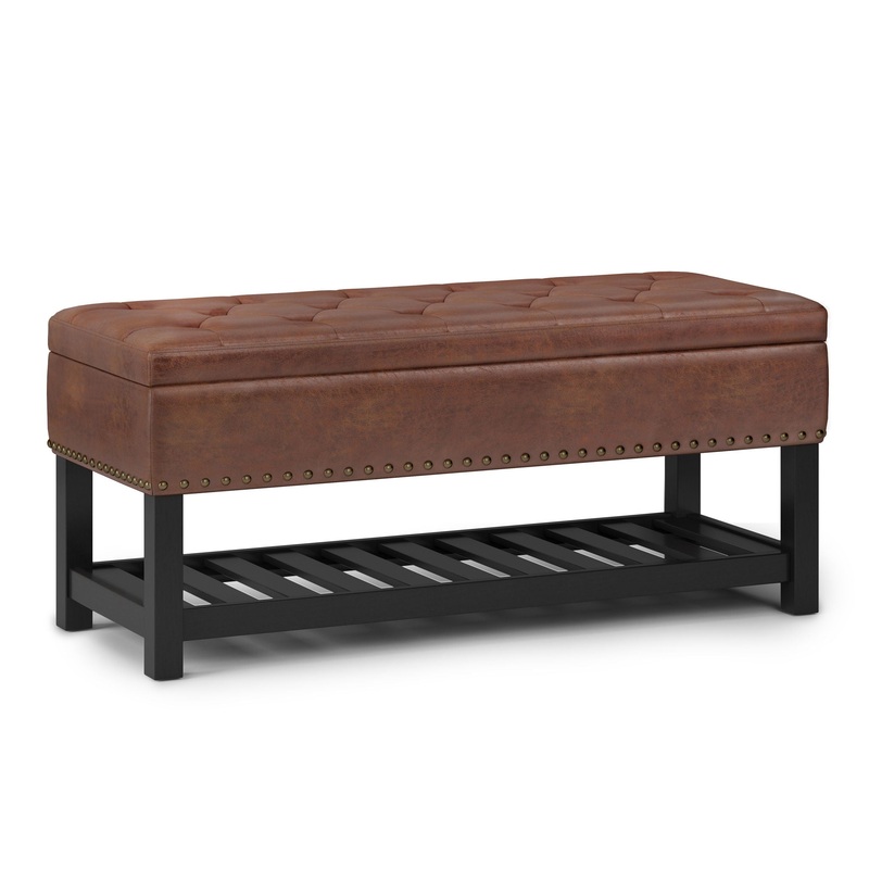 Lomond – Storage Ottoman Bench – Distressed Saddle Brown