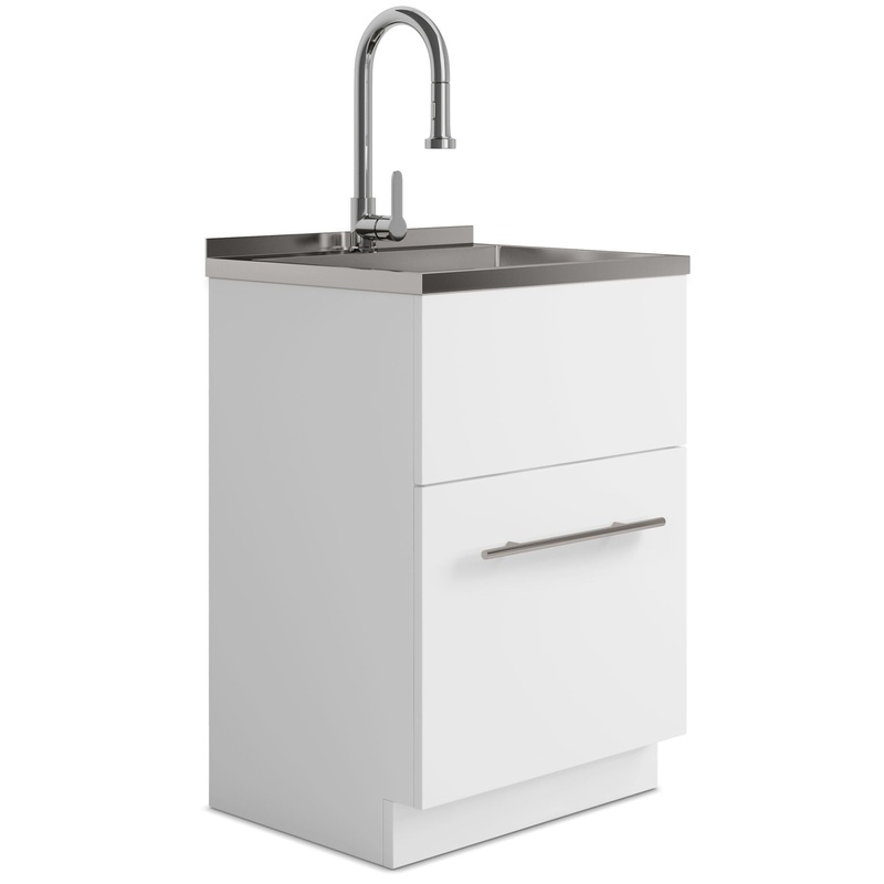 Metro – Laundry Cabinet With Faucet And Stainless Steel Sink – White