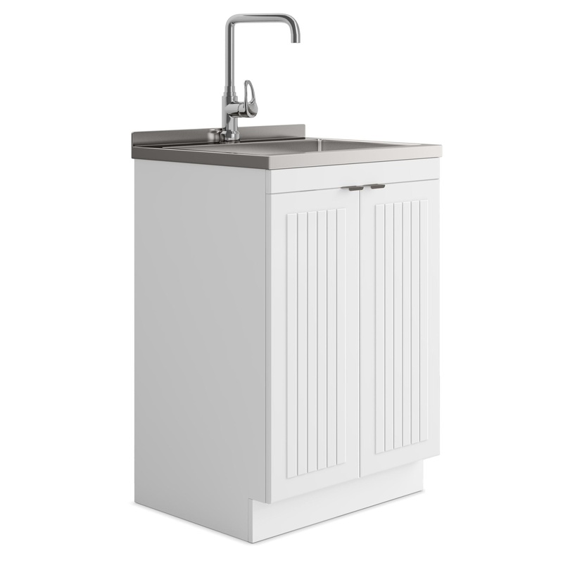 Murphy – Laundry Cabinet With Faucet And Stainless Steel Sink – White