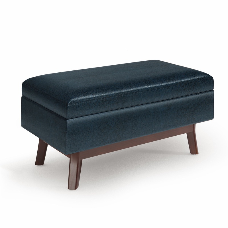 Owen – Small Rectangular Storage Ottoman – Distressed Dark Blue