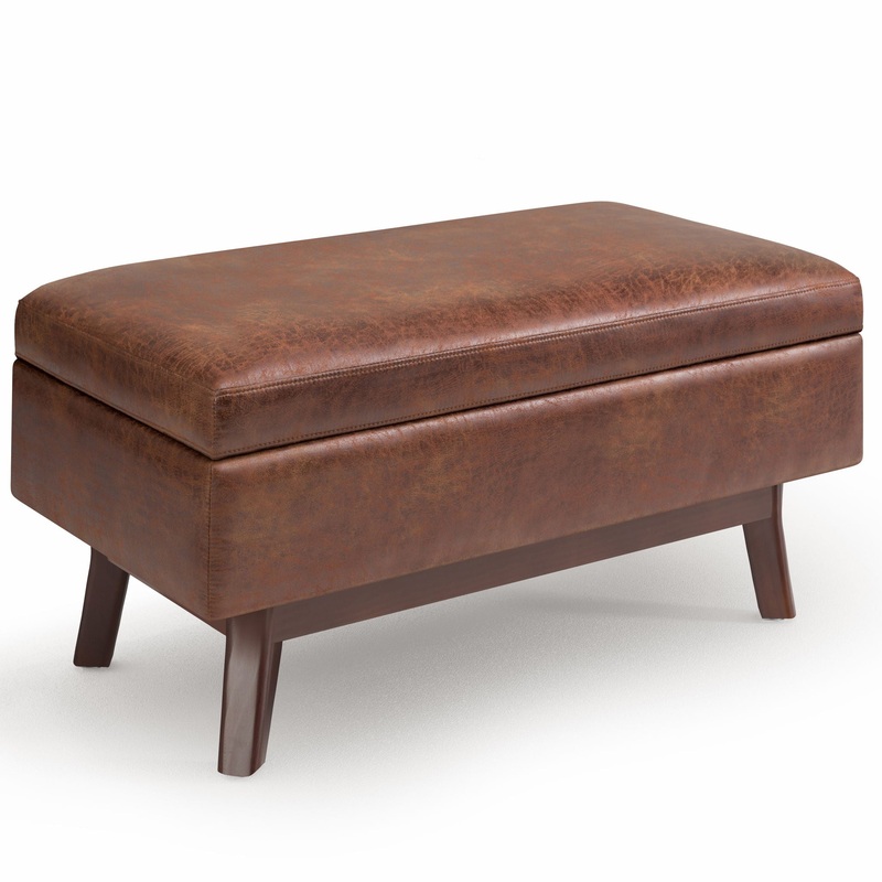 Owen – Small Rectangular Storage Ottoman – Distressed Saddle Brown