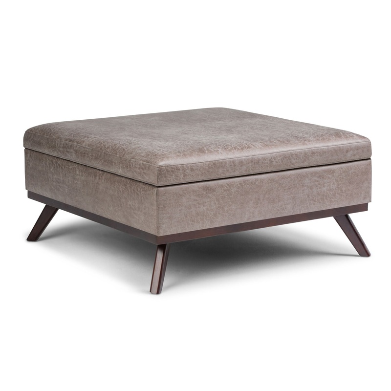 Owen – Square Coffee Table Storage Ottoman – Distressed Gray Taupe