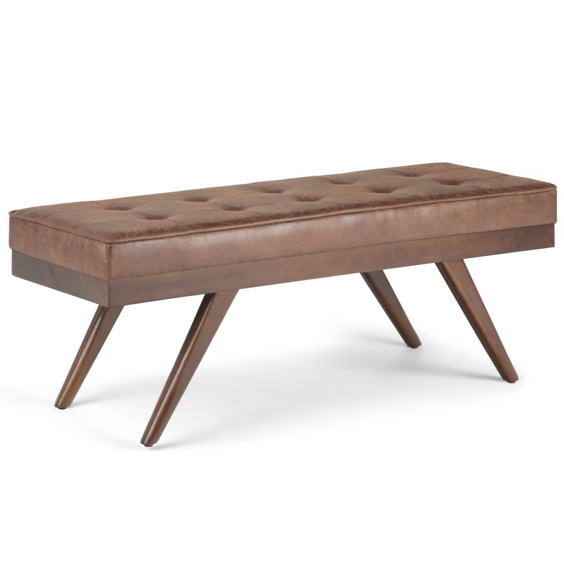 Pierce – Mid Century Ottoman Bench – Distressed Umber Brown