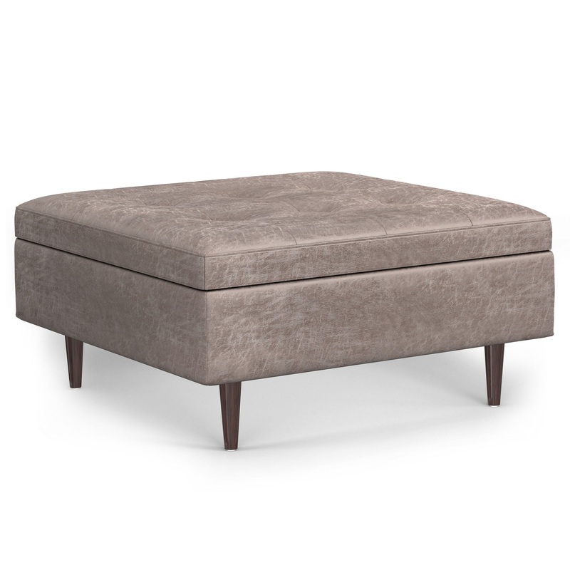 Shay – Mid Century Large Square Coffee Table Storage Ottoman – Gray