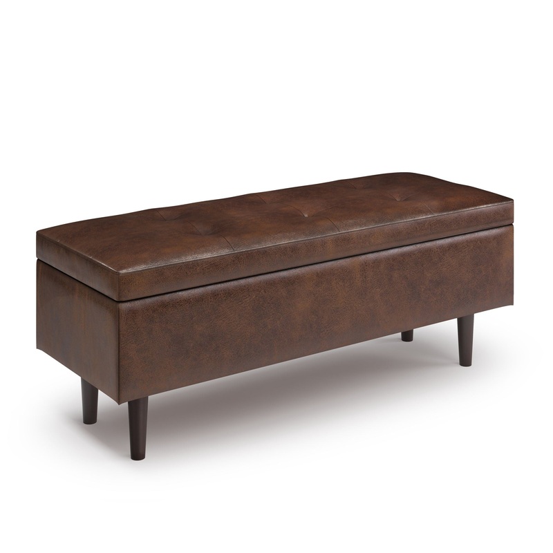 Shay – Mid Century Rectangular Storage Ottoman – Distressed Chestnut Brown