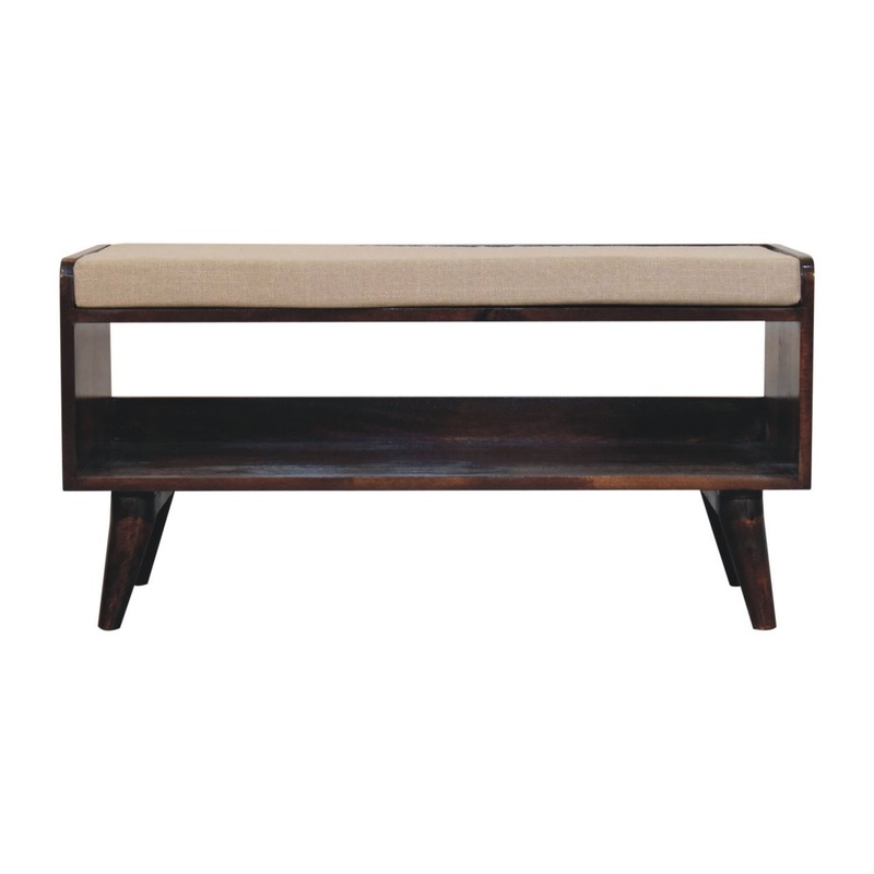 Bench With Mud Linen Seat Pad – Walnut