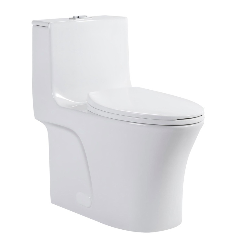 Elegant One Piece Toilet With Tornado Dual Flush, Siphonic S Trap 12, Soft Close Seat, Dual Flush, Ada Height, Glossy – Gloss White