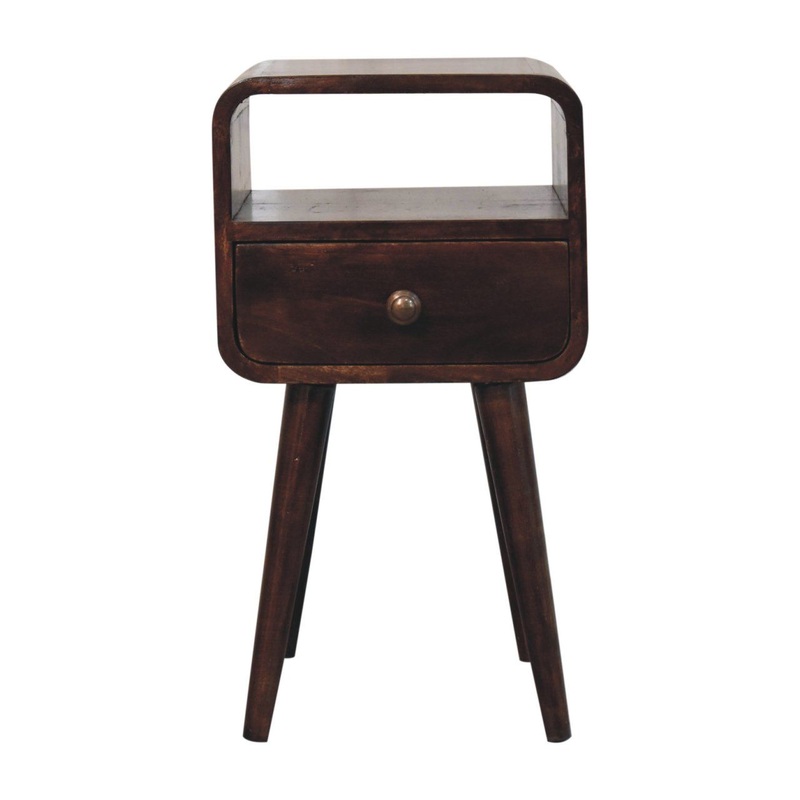 Mini Curved Bedside Table With Open Slot – Walnut