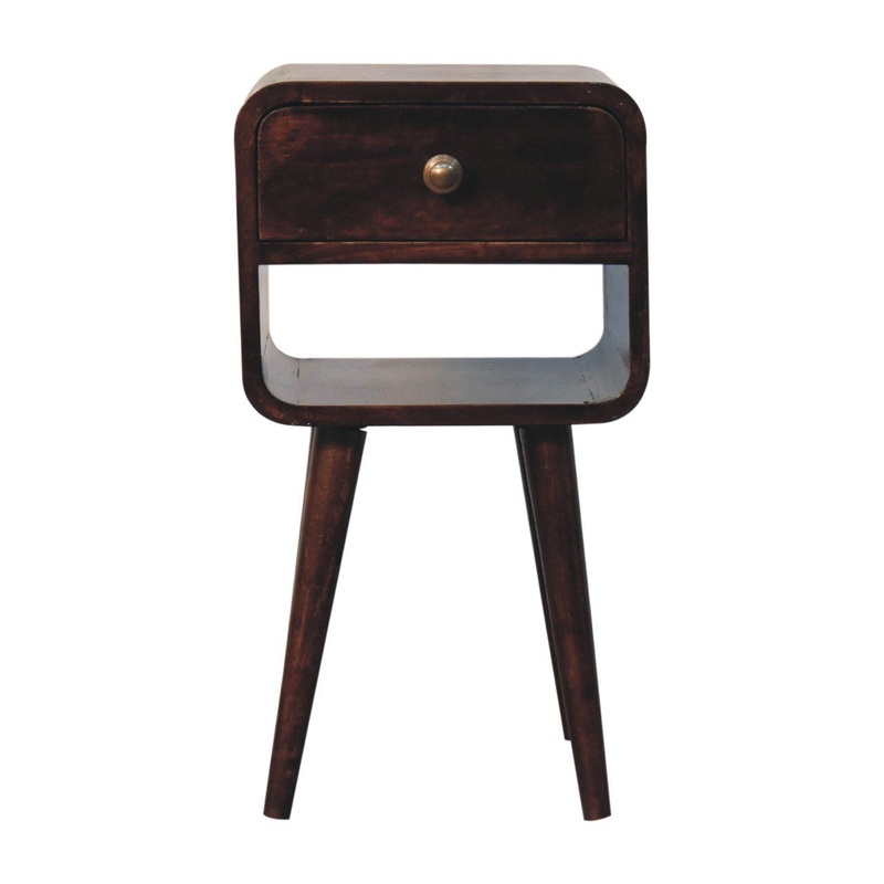 Mini Curved Nightstand With Lower Slot – Walnut