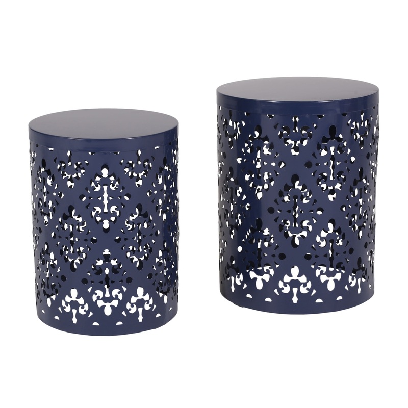 Modern Iron Cut Design End Table (Set of 2) – Navy Blue