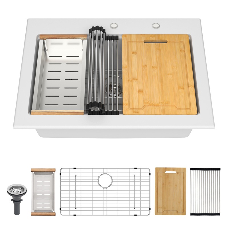 Quartz Kitchen Sink 30 X 22 Granite Composite Workstation Drop In Sink – White