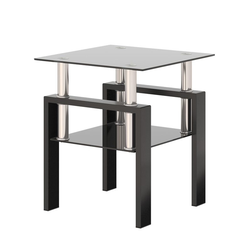 Modern Tempered Glass Tea Table, End Square Table For Living Room – Black