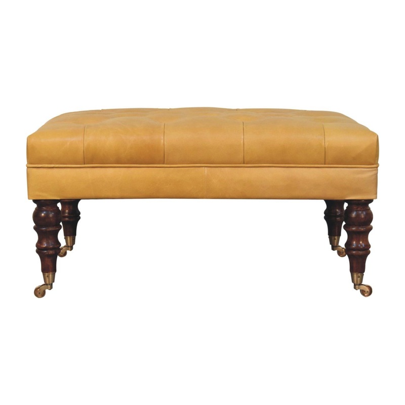 Buffalo – Leather Ottoman With Castor Legs – Caramel