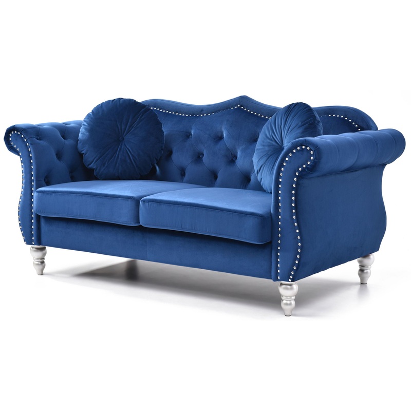 Chic Transitional Upholstered Loveseat – Navy Blue