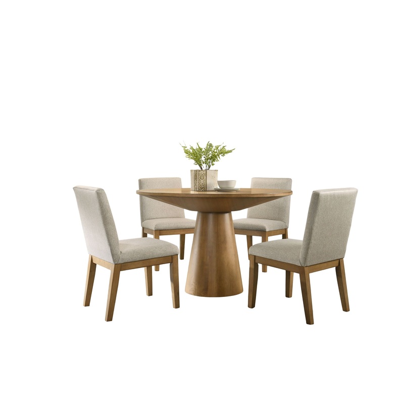 Jasper – 5 Piece Wide Contemporary Round Dining Table Set Chairs – Driftwood / Beige