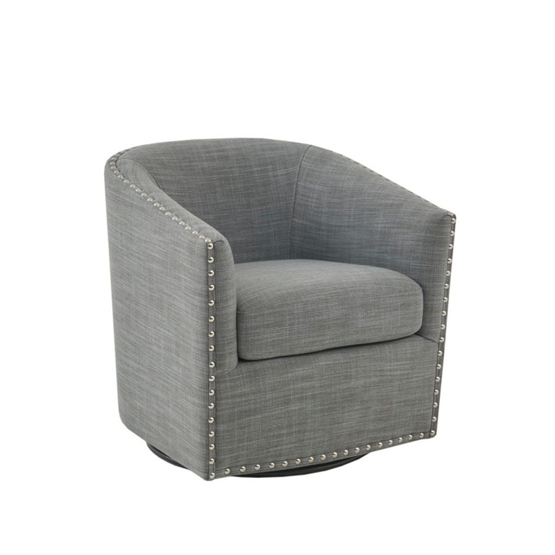 Swivel Chair Elegant Design Fabric Solid Wood – Gray