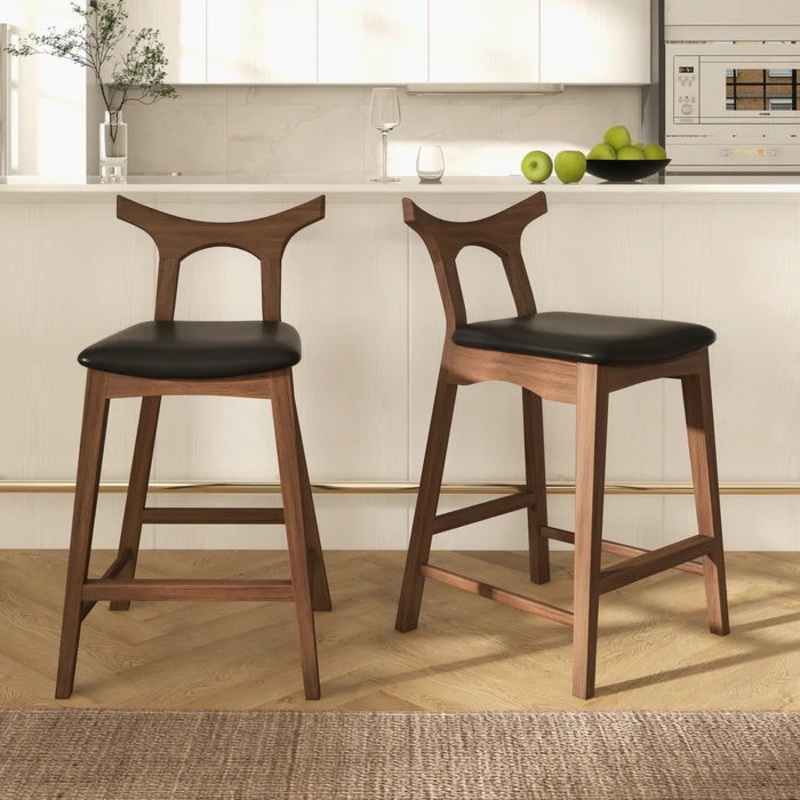 Hester – Upholstered Square Bar Chair (Set of 2) – Black / Brown