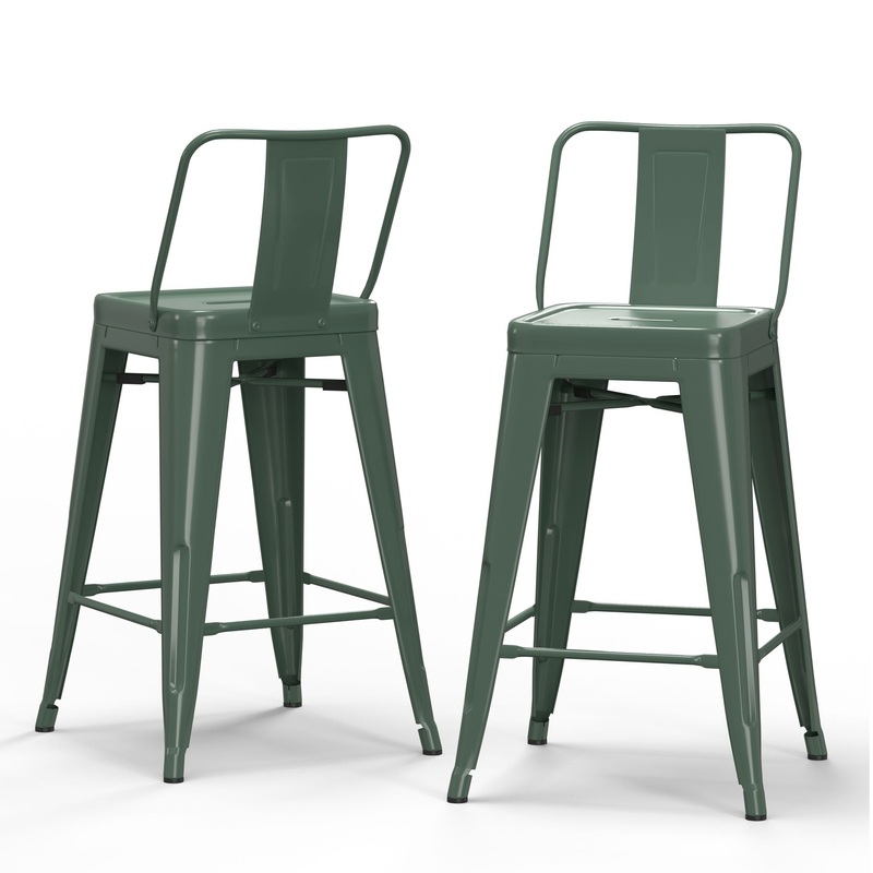 Rayne – Metal Counter Height Stool (Set of 2) – Deep Sage Green