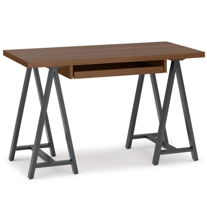 Sawhorse – Solid Walnut Veneer And Small Desk – Dark Brown