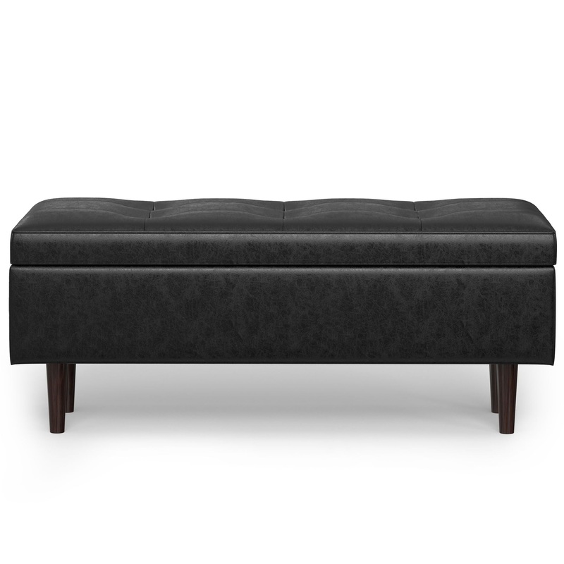Shay – Mid Century Rectangular Storage Ottoman – Distressed Black