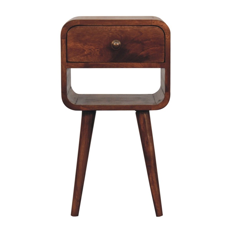 Mini Curved Bedside Table With Lower Slot – Caramel