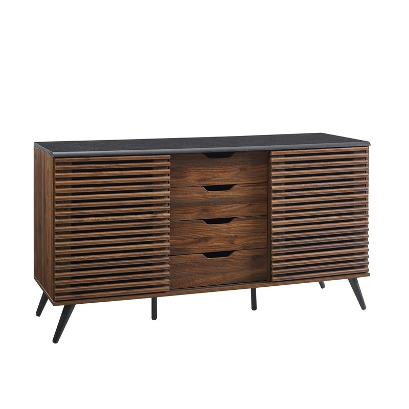 Contemporary Sliding Slat Door Sideboard – Ebony / Dark Walnut