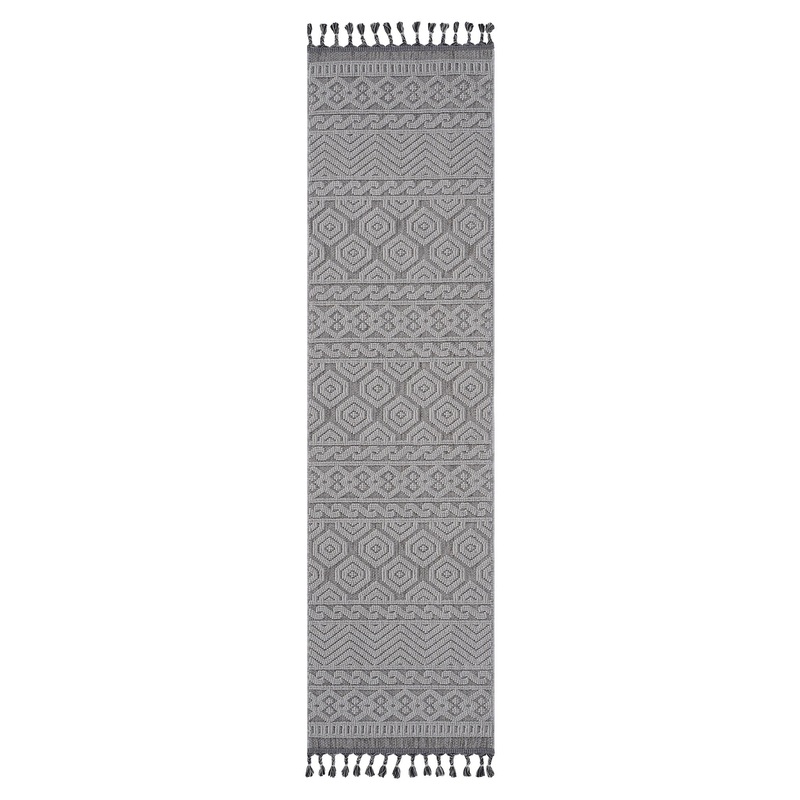 Guros – 2′ X 8′ Geometric Indoor / Outdoor Area Rug – Gray / White