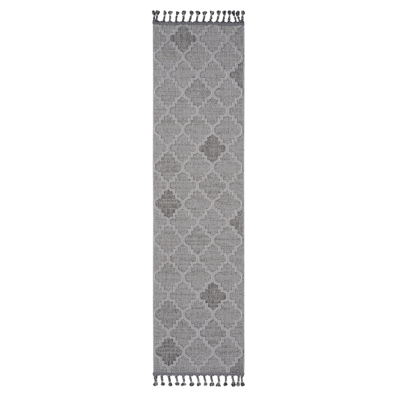 Guros – 2′ X 8′ Trellis Indoor / Outdoor Area Rug – White / Gray