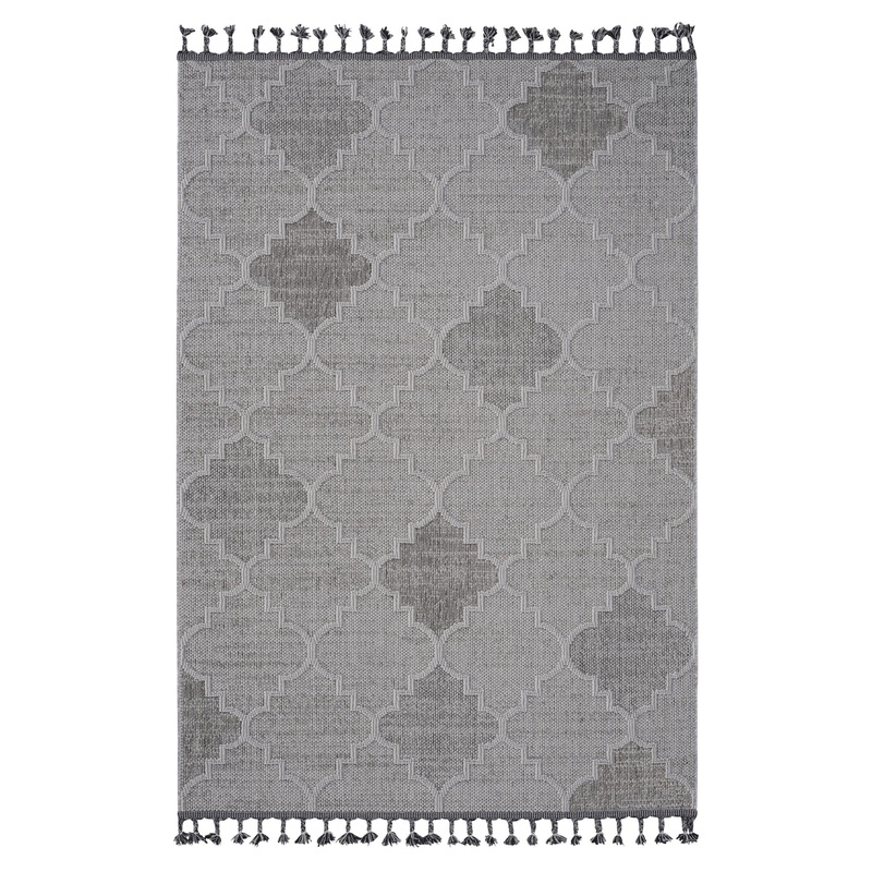 Guros – 5′ X 7′ Trellis Indoor / Outdoor Area Rug – White / Gray