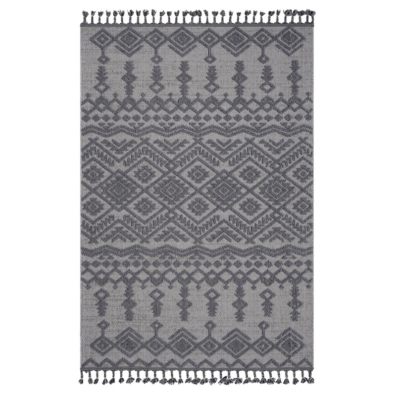 Guros – 6′ X 9′ Traditional Indoor / Outdoor Area Rug – White / Gray