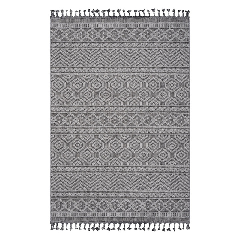 Guros – 8′ X 10′ Geometric Indoor / Outdoor Area Rug – Gray / White