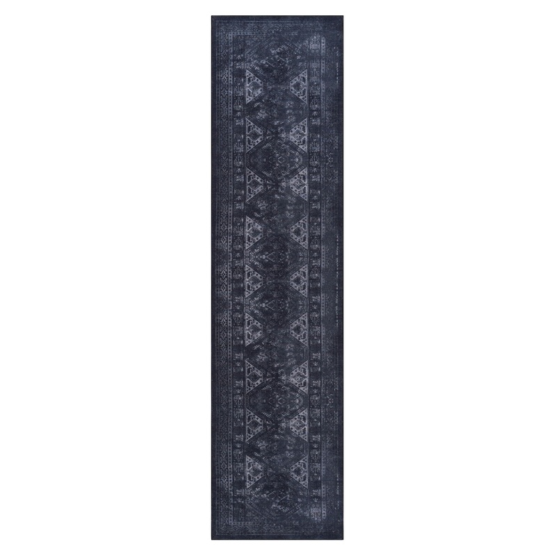 Maval – 2’6” X 10′ Washable Runner Rug – Black / Gray