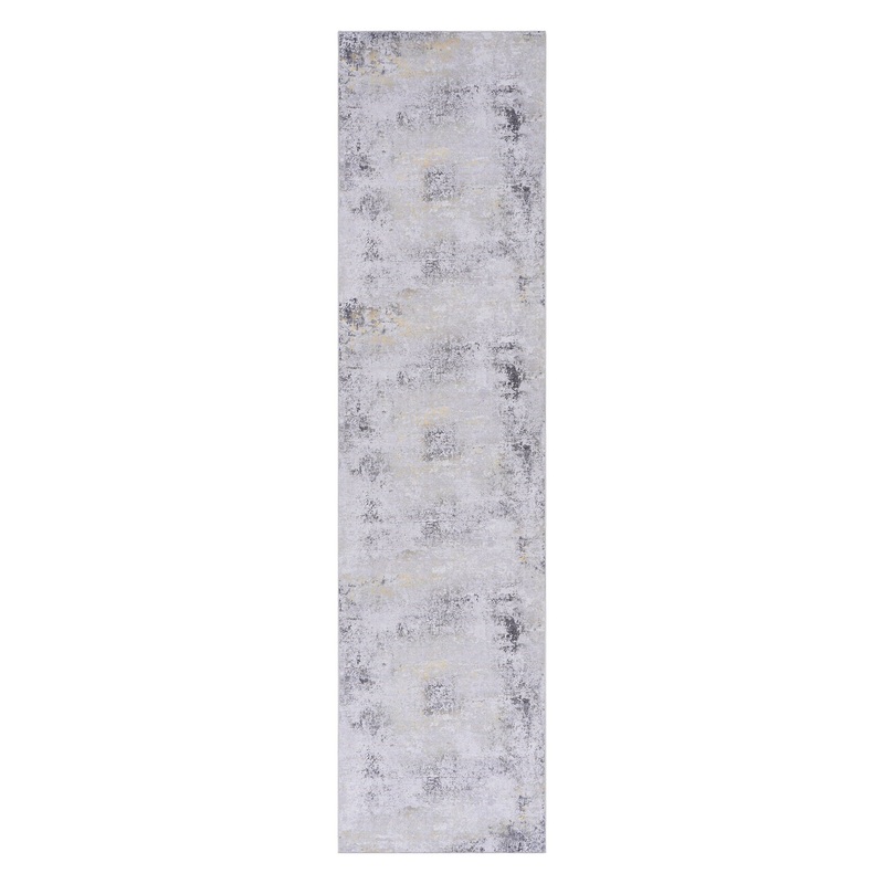 Maval – 2’6” X 10′ Washable Runner Rug – Gray / Gold