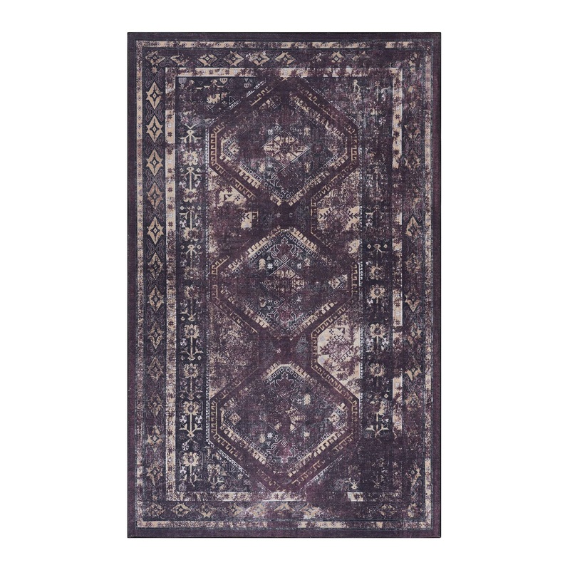 Maval – 2′ X 3′ Washable Area Rug – Black / Burgundy