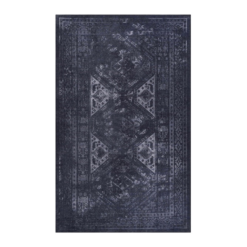 Maval – 5′ X 8′ Washable Area Rug – Black / Gray