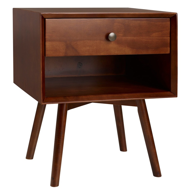 Mid Century Modern Single Drawer Nightstand – Walnut