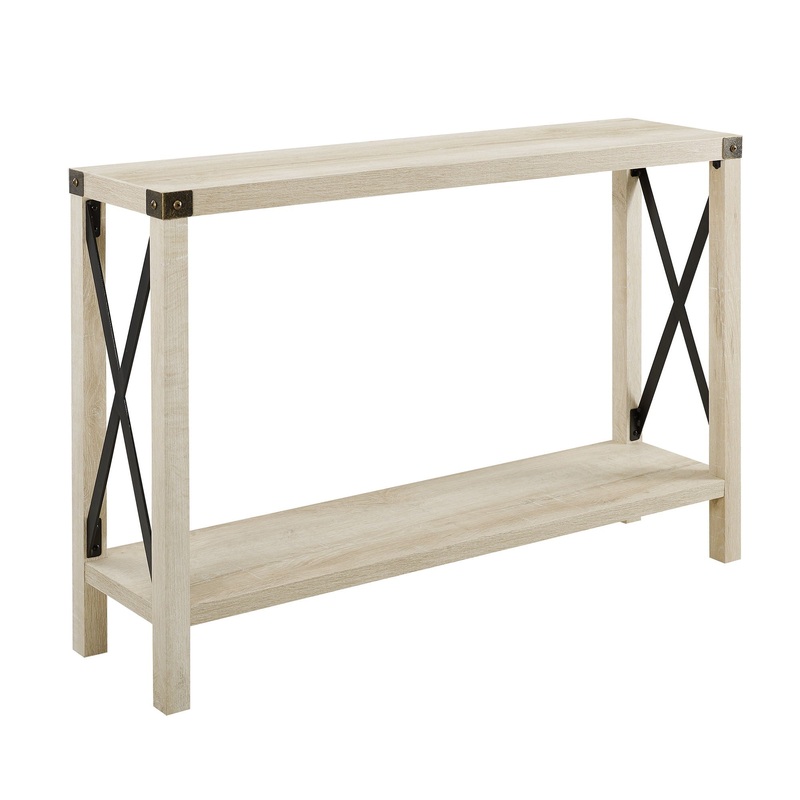 Modern Farmhouse X Entry Table With Lower Shelf – White Oak