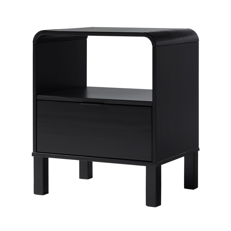 Modern Minimalist Curved Top Nightstand – Black