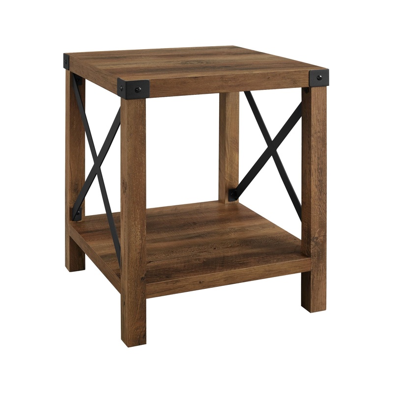 Rustic Industrial X 2 Tier Side Table – Rustic Oak