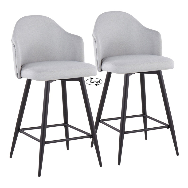Ahoy – Contemporary Fixed Height Counter Stool Square Black Footrest (Set of 2) – Black / Light Gray