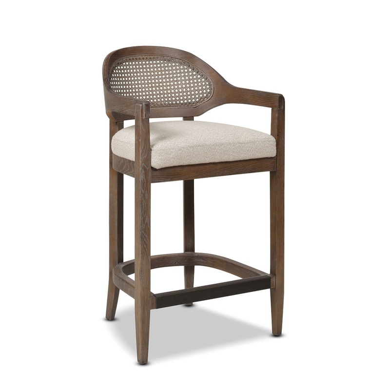 Americana – Mid-Century Modern Cane Back Counter Stool – Taupe Beige Textured Weave