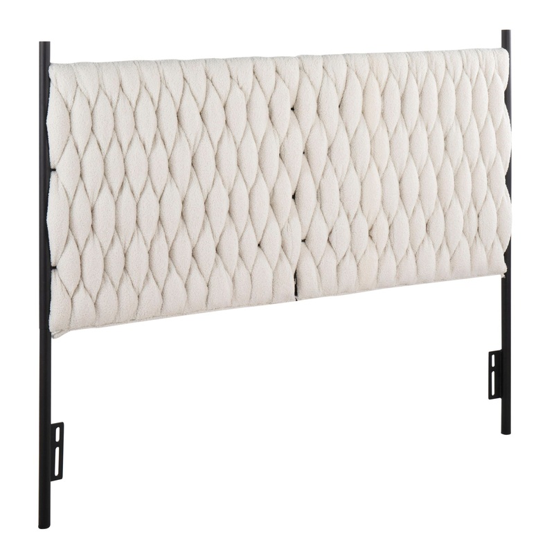 Braided Matisse – Queen Size Headboard – Black / Cream Sherpa