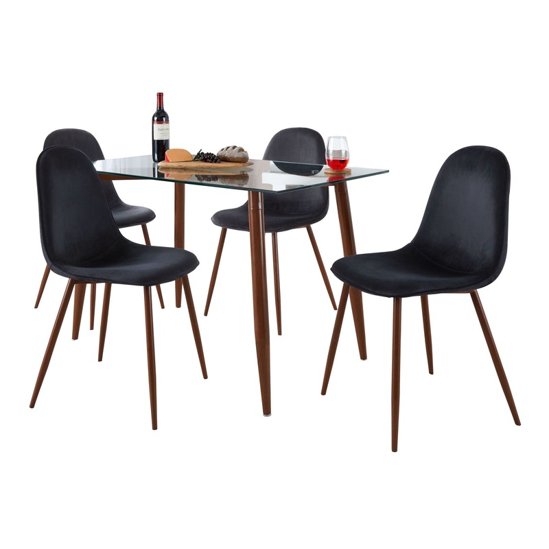 Clara Pebble – 5 Piece Mid-Century Modern Dining Set – Walnut / Black