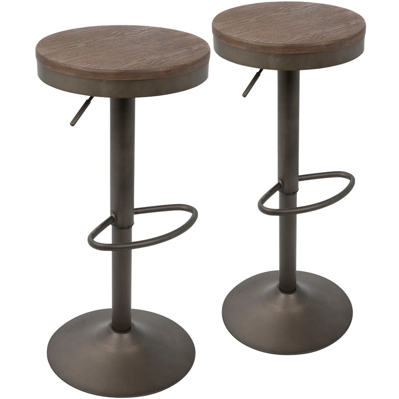 Dakota – Industrial Adjustable Barstool (Set of 2) – Antique / Brown