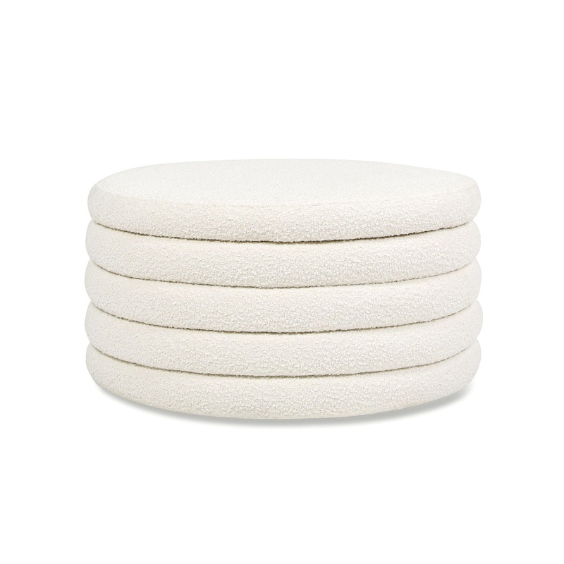 Fuji – Round Upholstered Storage Cocktail Ottoman – Ivory White