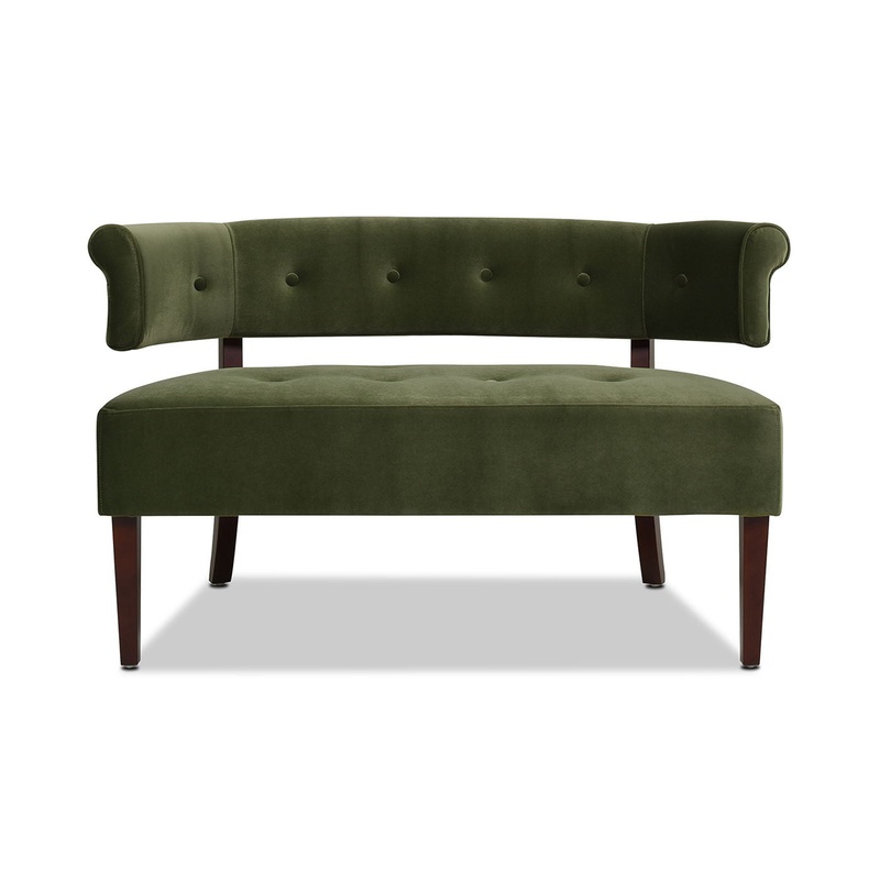 Jared – Roll Arm Tufted Bench Settee – Olive Green