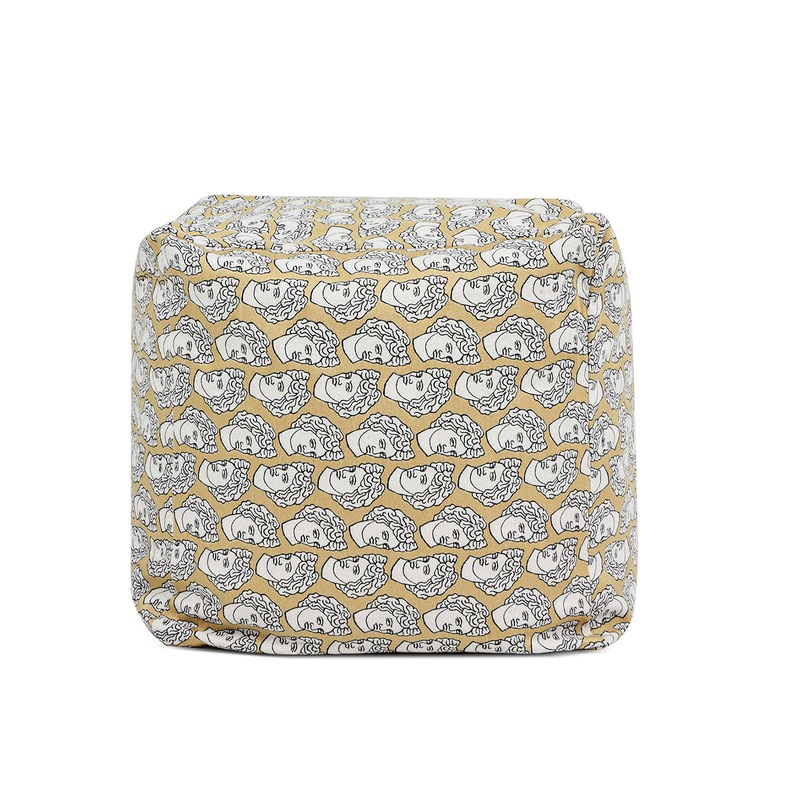 Pouf Luxury Oversized Bean Bag Cube Ottoman – Apollo Bust Gold / Cream Embroidery