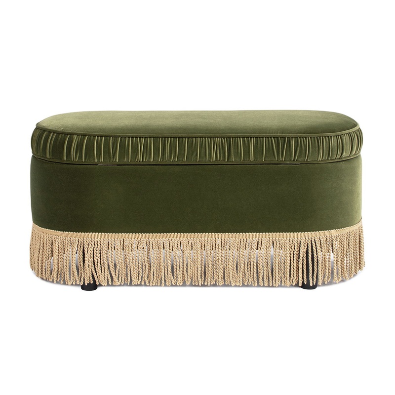 Serena – Oval Storage Bench Ottoman – Olive Green