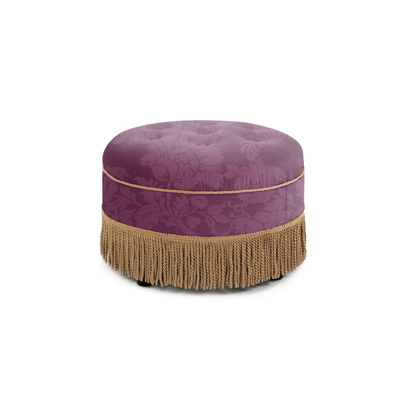 Yolanda – Round Upholstered Accent Ottoman – Purple Floral / Gold